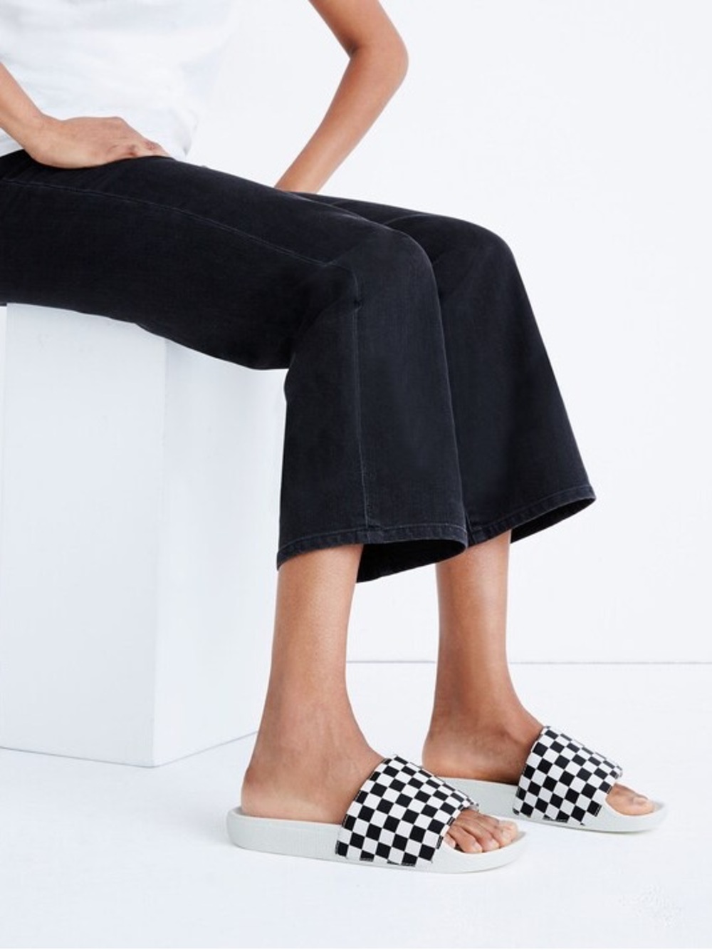 Vans La Costa Checkerboard Slide Sandals - Black & White